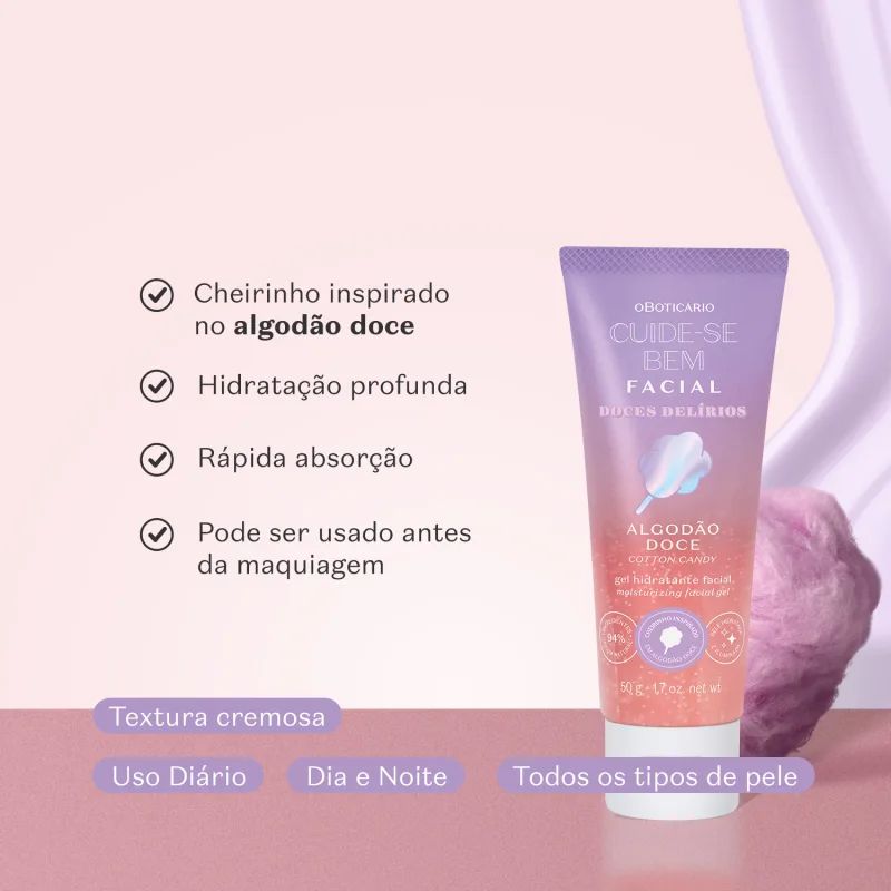 GEL HIDRATANTE FACIAL CUIDE-SE BEM DOCES DEL�RIOS ALGOD�O DOCE 50G